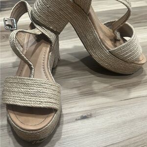 Soda Natural Rope Wedge Sandals in Beige